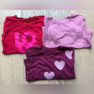 GAP Kids Girls 3 Long Sleeve Tees Hearts Sparkles Love Size M 8 - Red, Pink